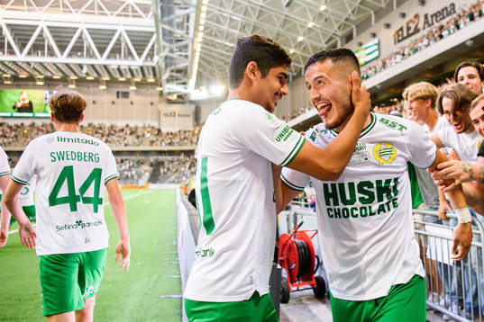 Astrit Selmani of Hammarby celebrates the 3-1 goal