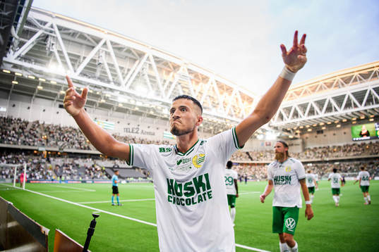 Astrit Selmani of Hammarby celebrates the 3-1 goal