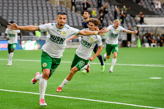 Astrit Selmani of Hammarby celebrates the 3-1 goal