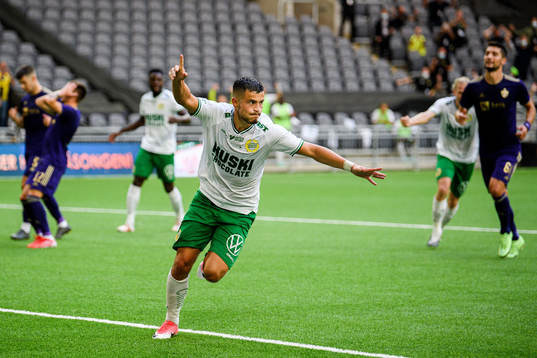 Astrit Selmani of Hammarby celebrates the 3-1 goal