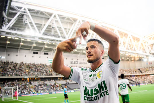Astrit Selmani of Hammarby celebrates the 3-1 goal