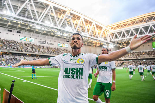 Astrit Selmani of Hammarby celebrates