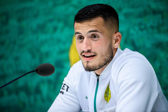 Astrit Selmani of Hammarby at the press conference