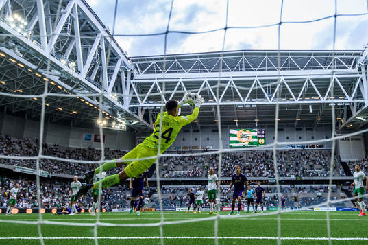 goalkeeper Oliver Dovin of Hammarby makes a save