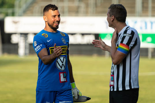 Landskronas målvakt Amr Kaddoura och Philip Andersson