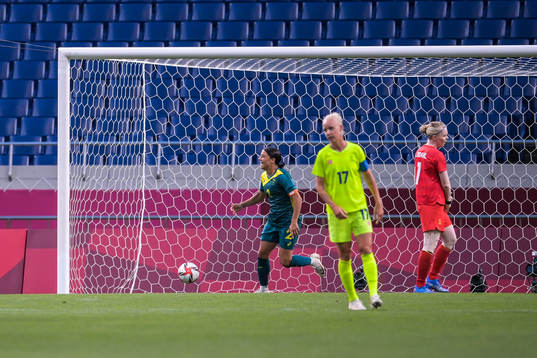 Sam Kerr of Australia celebrates