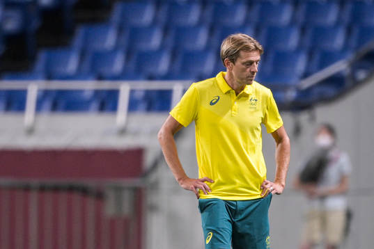 Tony Gustavsson, head coach of Australia looks dejected