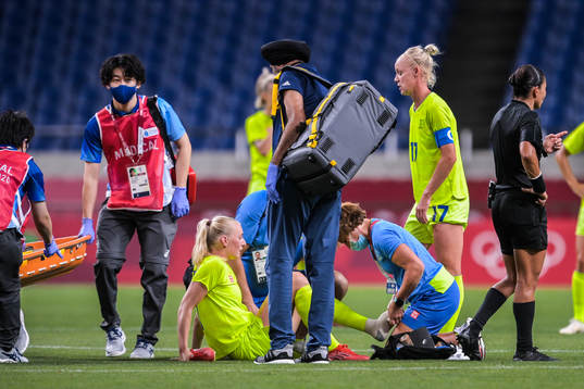 Stina Blackstenius of Sweden is in pain