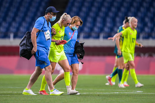 Stina Blackstenius of Sweden is in pain