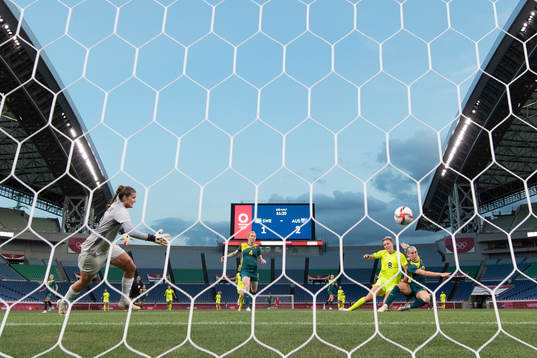 Lina Hurtig of Sweden scores 2-2 in the women´s football