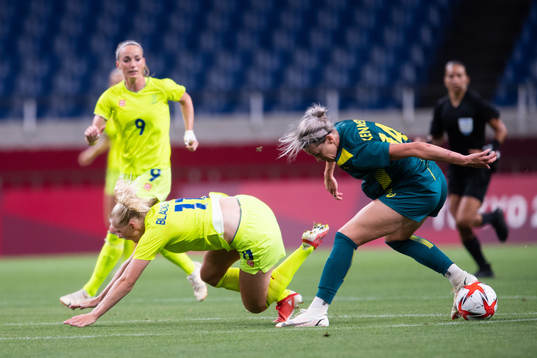 Stina Blackstenius of Sweden gets stamped