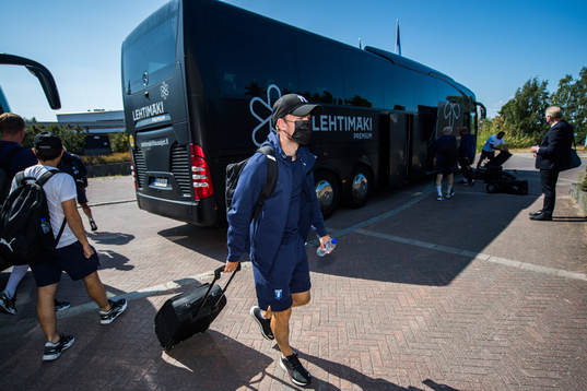 Oscar Lewicki of Malmö FF arrives at the hotel