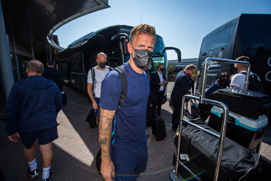 Goalkeeper Johan Dahlin of Malmö FF arrives at the hotel