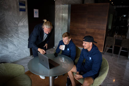 Anders Christiansen and Eric Larsson of Malmö FF is being