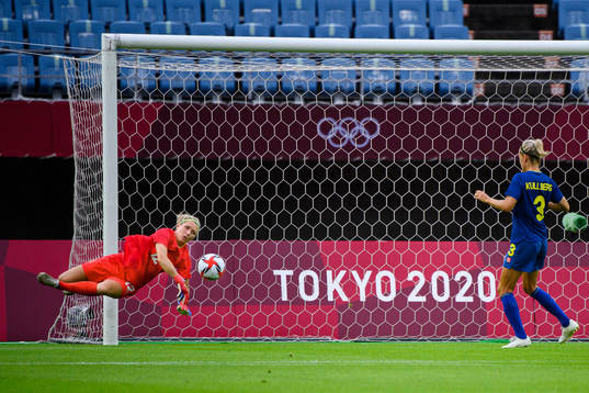 Jennifer Falk of Sweden with a save in the women’s