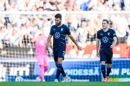 Erdal Rakip and Oscar Lewicki of Malmö FF looks dejected