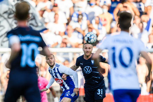 Roope Riski of Helsinki  and Franz Brorsson of Malmö FF