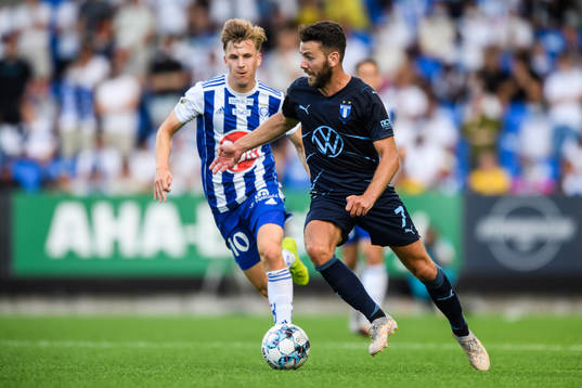 Lucas Lingman of Helsinki and Erdal Rakip of Malmö FF