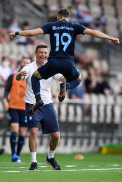 Veljko Birmancevic of Malmö FF celebrate together with Jon