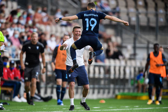 Veljko Birmancevic of Malmö FF celebrate together with Jon