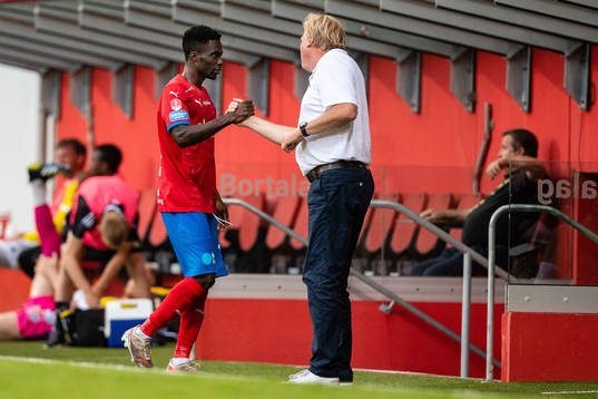 Helsingborgs Benjamin Acquah och tränare Jörgen
