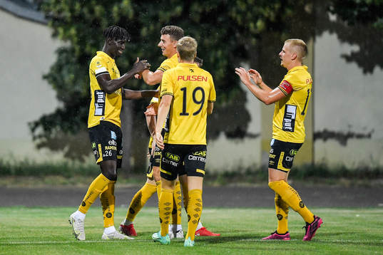 Marokhy Ndione of Elfsborg celebrates with teammates