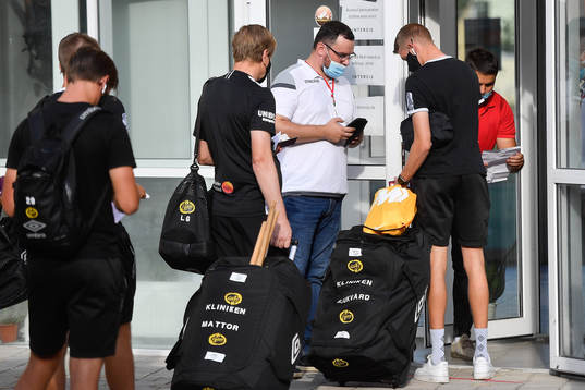 Players of IF Elfsborg arrive at the stadium