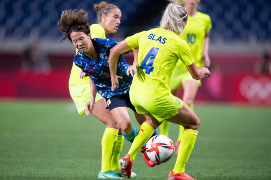 Hina Sugita of Japan and Filippa Angeldahl and Hanna Glas