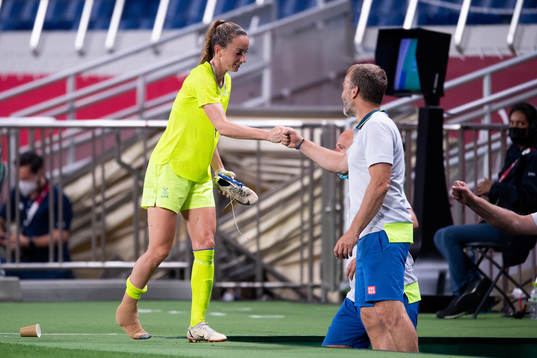 Kosovare Asllani of Sweden is injured in the women's