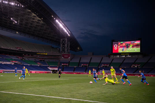 General view over the women's football match between Sweden