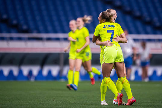 Madelen Janogy and Magdalena Eriksson of Sweden celebrate
