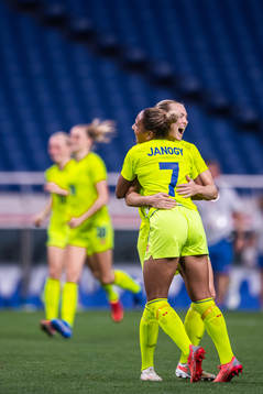 Madelen Janogy and Magdalena Eriksson of Sweden celebrate