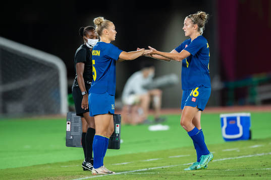 Hanna Bennison and Filippa Angeldahl of Sweden in the