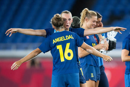 Stina Blackstenius and Filippa Angeldahl of Sweden