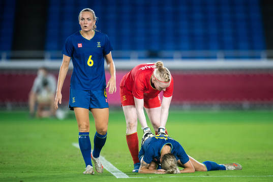 Nathalie Björn of Sweden in pain in the women´s football
