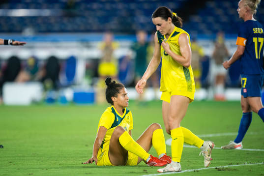 Mary Fowler and Teagan Micah of Australia looks dejected in