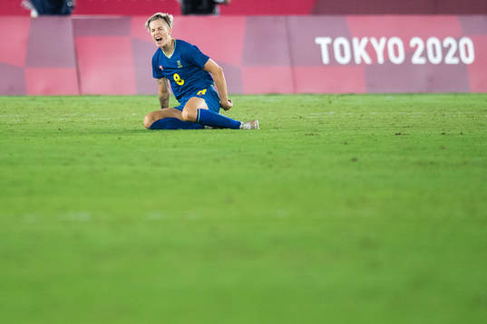 Lina Hurtig of Sweden celebrates