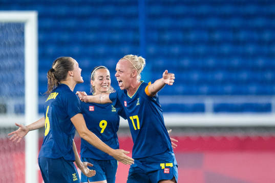 Magdalena Eriksson, Kosovare Asllani and Caroline Seger of