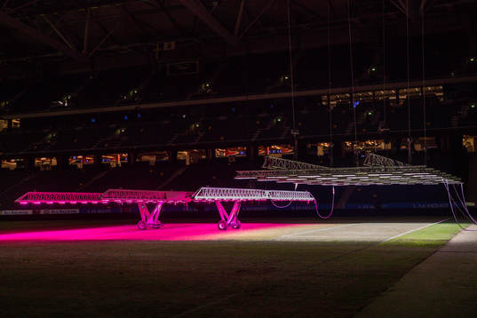 Friends Arena med artificiellt ljus över naturgräset