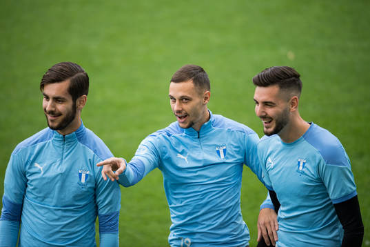 Adi Nalic, Veljko Birmancevic and goalkeeper Marko Johansson