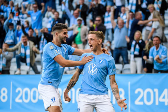 Sören Rieks of Malmö FF celebrates together with Antonio