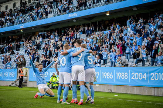 Sören Rieks of Malmö FF (r) celebrate with teaamates