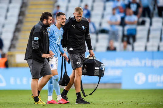 Veljko Birmancevic of Malmö FF is injured