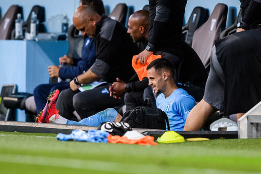 Veljko Birmancevic of Malmö FF is injured