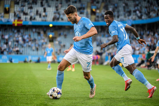 Erdal Rakip and Malik Abubakari of Malmö FF
