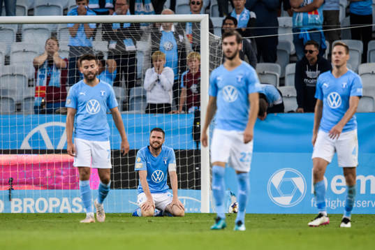 Lasse Nielsen of Malmö FF looks dejecetd