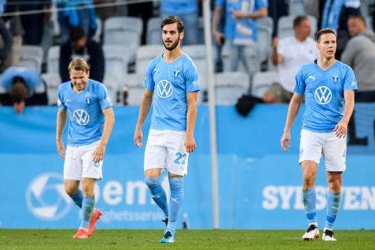 Oscar Lewicki, Adi Nalic and Niklas Moisander of Malmö FF
