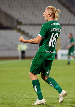 Gustav Ludwigson of Hammarby celebrates scoring a goal