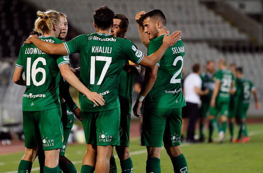 Gustav Ludwigson celebrates scoring a goal with teammates