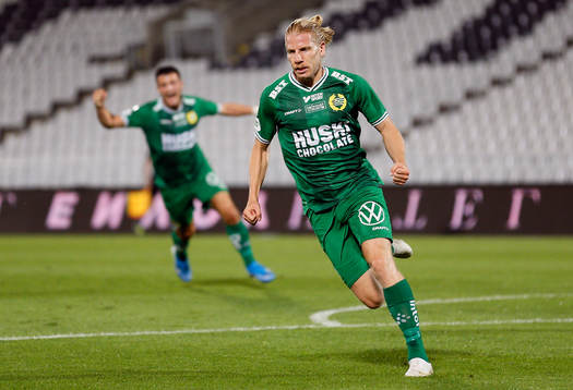 Gustav Ludwigson of Hammarby celebrates scoring a goal